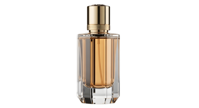 Elegant golden perfume bottle luxury fragrance scent aroma beauty product still life shot on transparent background