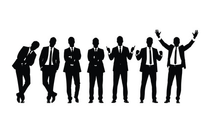 Set of diverse business men silhouettes in various poses including pointing, success, and confidence