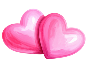 Two Vibrant pink hearts together, isolated on transparent white background, png eleme