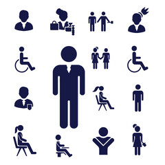 Collection of diverse human figures and accessibility symbols in a blue palette