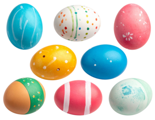 various painted Easter eggs isolated on transparent background