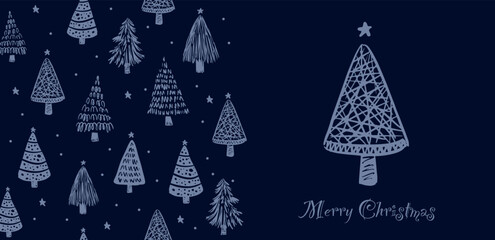 Christmas trees  set on blue background	
