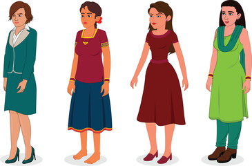 collection of indian girl animation ready vector illustration	