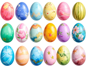 various painted Easter eggs isolated on transparent background