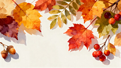 Colorful autumn leaves and berries