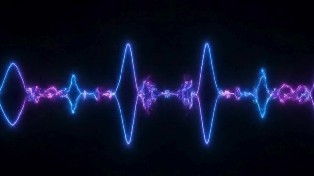 Vibrant neon sound wave pulses with electric energy, visualizing audio or data flow