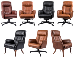 Versatile leather chairs displayed from multiple angles for furniture design inspirat