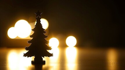 Cute Silhouetted Christmas Tree with Bright Backlight and Adorable Illuminated Outline