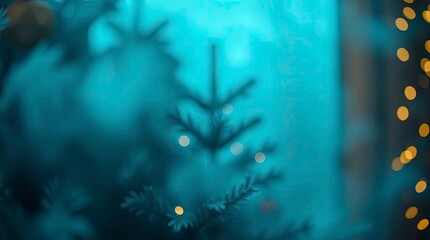 Soft Cinematic Haze Christmas Tree in Deep Teal Tones with Luxurious Vibrant Atmosphere