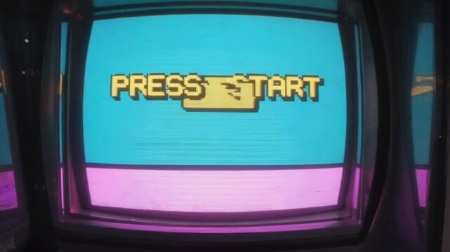 Press start message on a screen. Arcade machine.