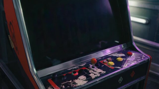 Press start message on a screen. Arcade machine.