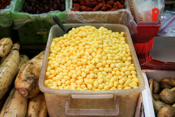 Ginkgo nuts in a plastic box sold in the market