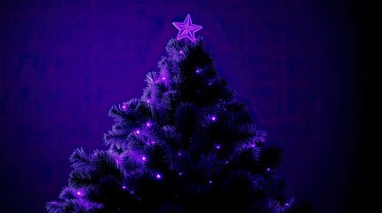 Christmas Tree in Deep Ultraviolet Hues with Strong Hard Light and High-Contrast Shadows