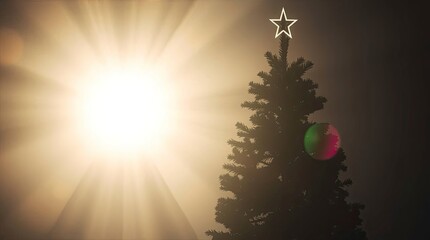 Ethereal Silhouetted Christmas Tree with Bright Light Aura and Mystical Spiritual Atmosphere