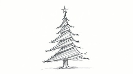 Dramatic Hand-Drawn Christmas Tree Sketch with Rough Pencil Strokes and High-Contrast Low-Key Lighting