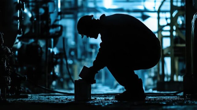 Video A person is standing in a dark room with a fire hydrant, ready to use