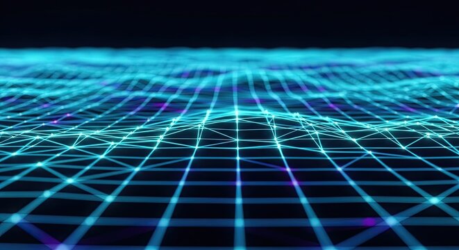 Dynamic glowing network grid for modern tech concepts and digital designs, perfect for future innovations and data visualization projects, clean and modern