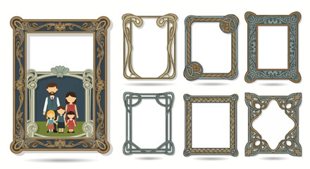 Elegant Ornate Decorative Frames Collection in Vintage Art Nouveau Style for Sophisticated Design Projects and Family Photo Embellishment