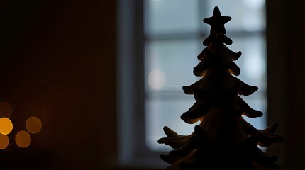 Sculptural Clay Art Christmas Tree with Silhouetted Backlighting and Textured Modeled Shapes