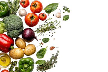 Vibrant assortment of fresh vegetables and herbs arranged artistically