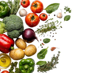 Vibrant assortment of fresh vegetables and herbs arranged artistically