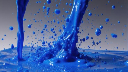 Vibrant Blue Liquid Splashing and Dripping in Dynamic Motion.