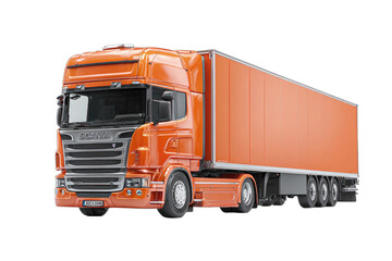 Bright orange semi-trailer truck, a powerful vehicle for heavy transport