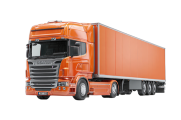 Bright orange semi-trailer truck, a powerful vehicle for heavy transport