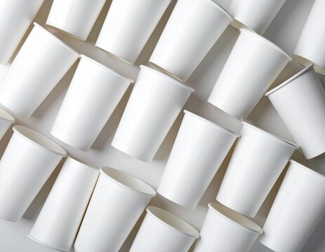 A White Paper Cup Pattern Background - Studio Shot of Numerous Disposable Coffee Cups