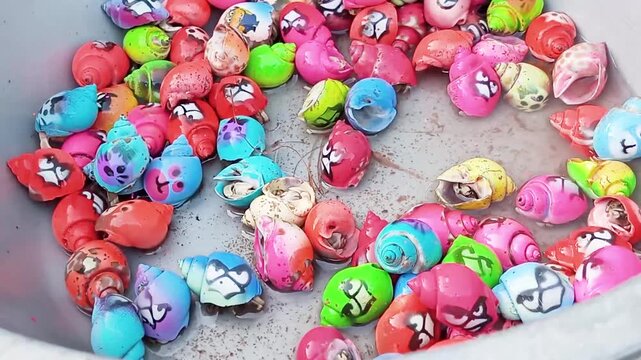 The coloring of the shells of hermit crabs by traders aims to attract the attention of buyers, especially children or collectors, which makes hermit crabs more unique and visually attractive as pets.