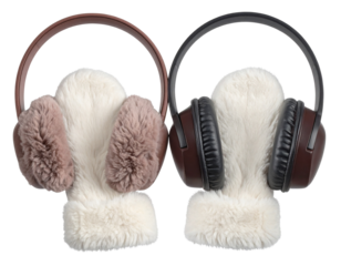 Stylish Earmuffs and Mittens Placed Symmetrically on Transparent Background