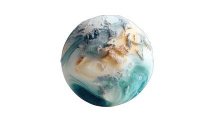 Artistic rendering of Earth showcasing continents and oceans with a unique, textured aesthetic