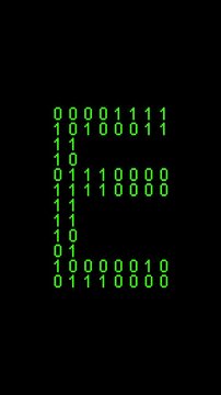 Single E alphabet letter on binary code background with matrix effect
