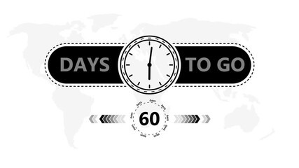 60 Days to go countdown timer icon.Minimal countdown timer animation days to go.Count time display with numbers sale, label button ,promotion clock sign business concept.