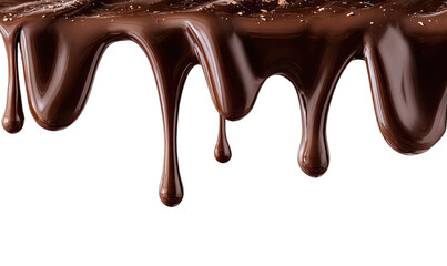 Dark chocolate melting down, showcasing glossy texture against a black backdrop