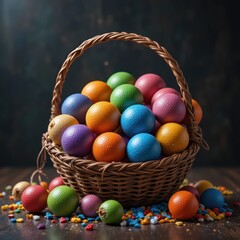 Plate of assorted donuts with glass of milk in funny cartoon breakfast character style
