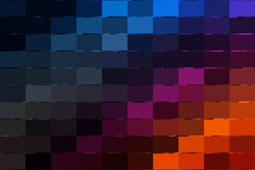 A captivating mosaic of dark blue, purple, and orange squares creates a mesmerizing and visually striking abstract geometric pattern