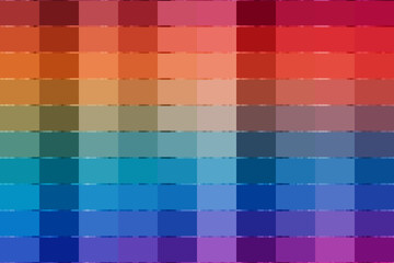 A vibrant color spectrum arranged in a grid pattern, showcasing a range of hues from red to blue, creating a visually appealing design