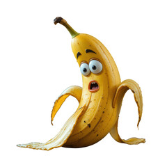 Banana with surprised face and peeled arms in funny cartoon fruit character style