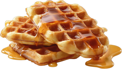 Stacked golden waffles drizzled with sweet amber syrup, a delicious breakfast treat