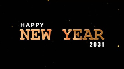 Golden happy new year 2031 celebration with sparkling fireworks on black background