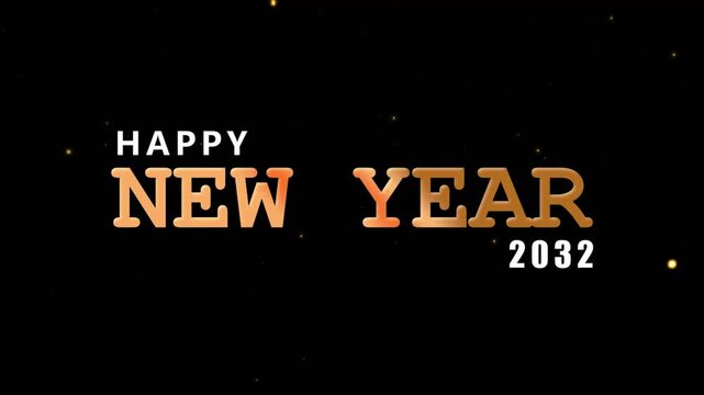 Golden happy new year 2032 celebration with sparkling fireworks on black background