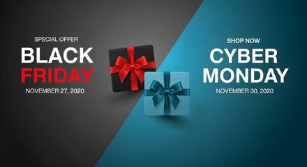 Black friday and cyber monday sale promotion with gift boxes