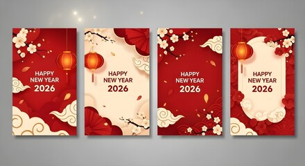 Set of four chinese new year 2026 vertical banner designs