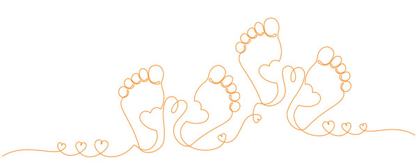 Continuous line art style vector illustration of baby footprints
