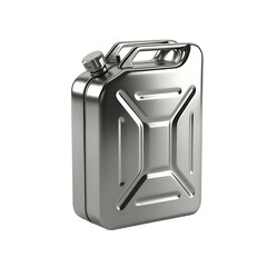 A metallic jerry can fuel container with a distinctive ribbed design isolated on transparent background