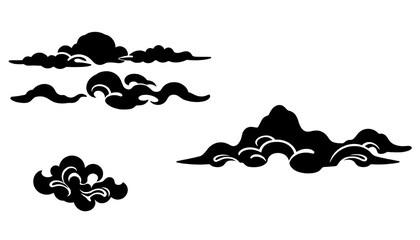 stylized black cloud formations on a transparent background, reminiscent of traditional asian art