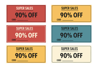 Shopping voucher 90 percent off coupon design template with color abstract background