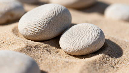 Smooth textured stones in sand