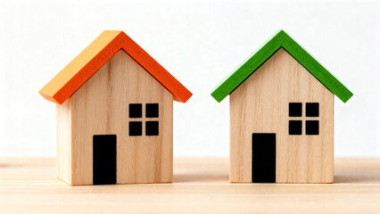 Two wooden toy houses
